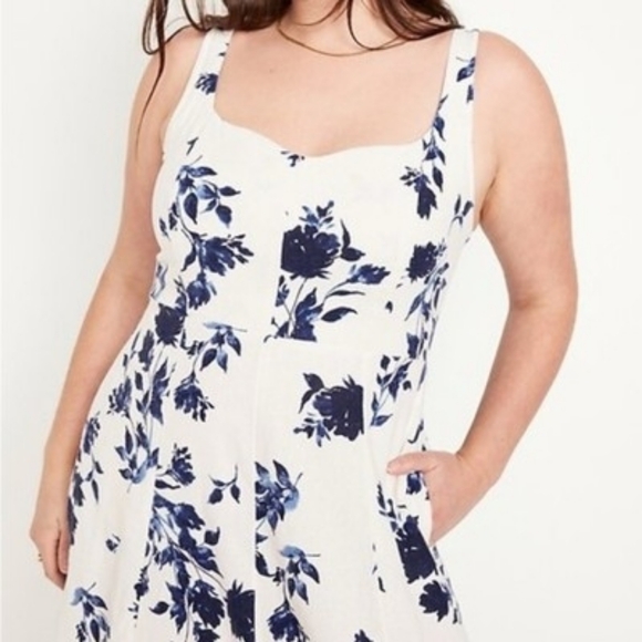 NWT Old Navy Blue Floral Fit & Flare Linen Dress Size M - Picture 5 of 9